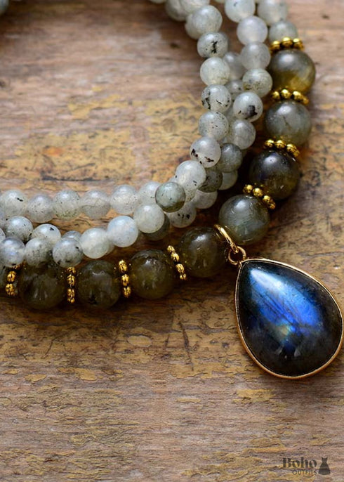 Boho Necklace, Bijou Bodhi Labradorite Beaded Choker